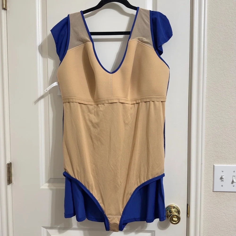 $98 New‎ Cacique Women Royal Blue Ruffle Sleeve Swim Dress One Piece Size 22
